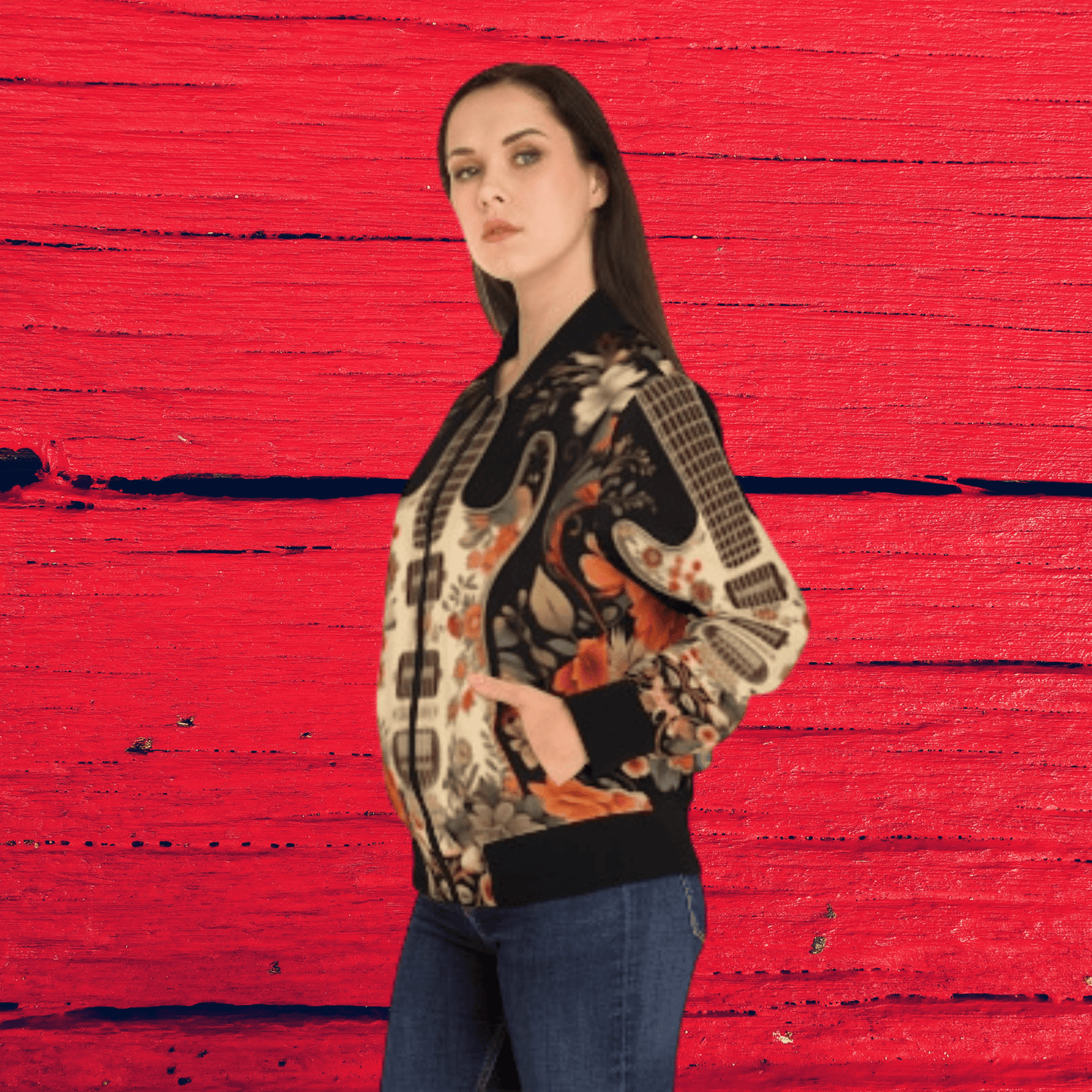 Women's bomber jacket inspired by Jimi Hendrix's 'Foxy Lady'