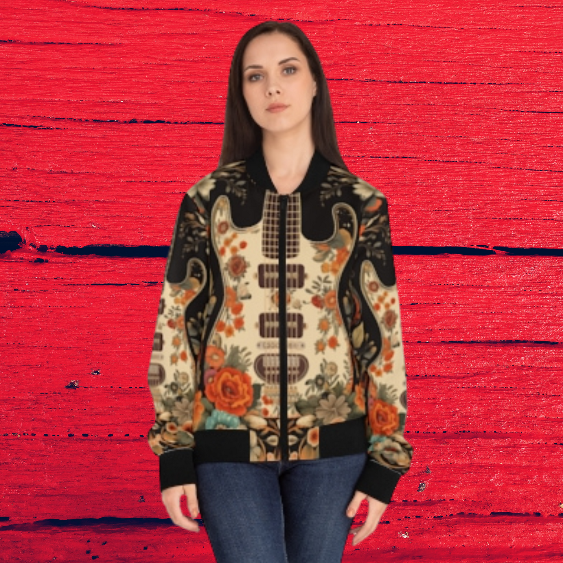 Women's bomber jacket inspired by Jimi Hendrix's 'Foxy Lady'